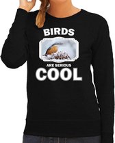 Dieren vogels sweater zwart dames - birds are serious cool trui - cadeau sweater boomklever vogel/ vogels liefhebber XS