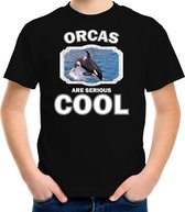 Dieren orka walvissen t-shirt zwart kinderen - orcas are serious cool shirt  jongens/ meisjes - cadeau shirt grote orka/ orka walvissen liefhebber XL (158-164)