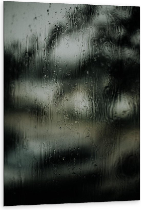 Dibond - Regen op Raam  - 80x120cm Foto op Aluminium (Wanddecoratie van metaal)