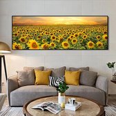 Allernieuwste Canvas Schilderij Zonnebloemen Veld Landschap - Woonkamer - Poster - 50 x 150 cm - Kleur