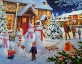 Wintertafereel - Sneeuwpop - 40X50CM- Diamond painting pakket - volledig dekkend - Diamant Schilderen - ronde steentjes
