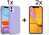 iPhone 12 hoesje paars case siliconen hoesjes cover hoes - 2x iphone 12 screenprotector