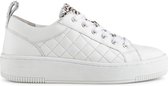 PS Poelman Esquimo Dames Quilted Leren Tennis Sneakers met Leopard Print - Wit - Maat 37