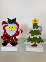 Kerst decoratiebeeld van vilt: kerstman en kerstboom - set van 2 stuks (LED verlichting)