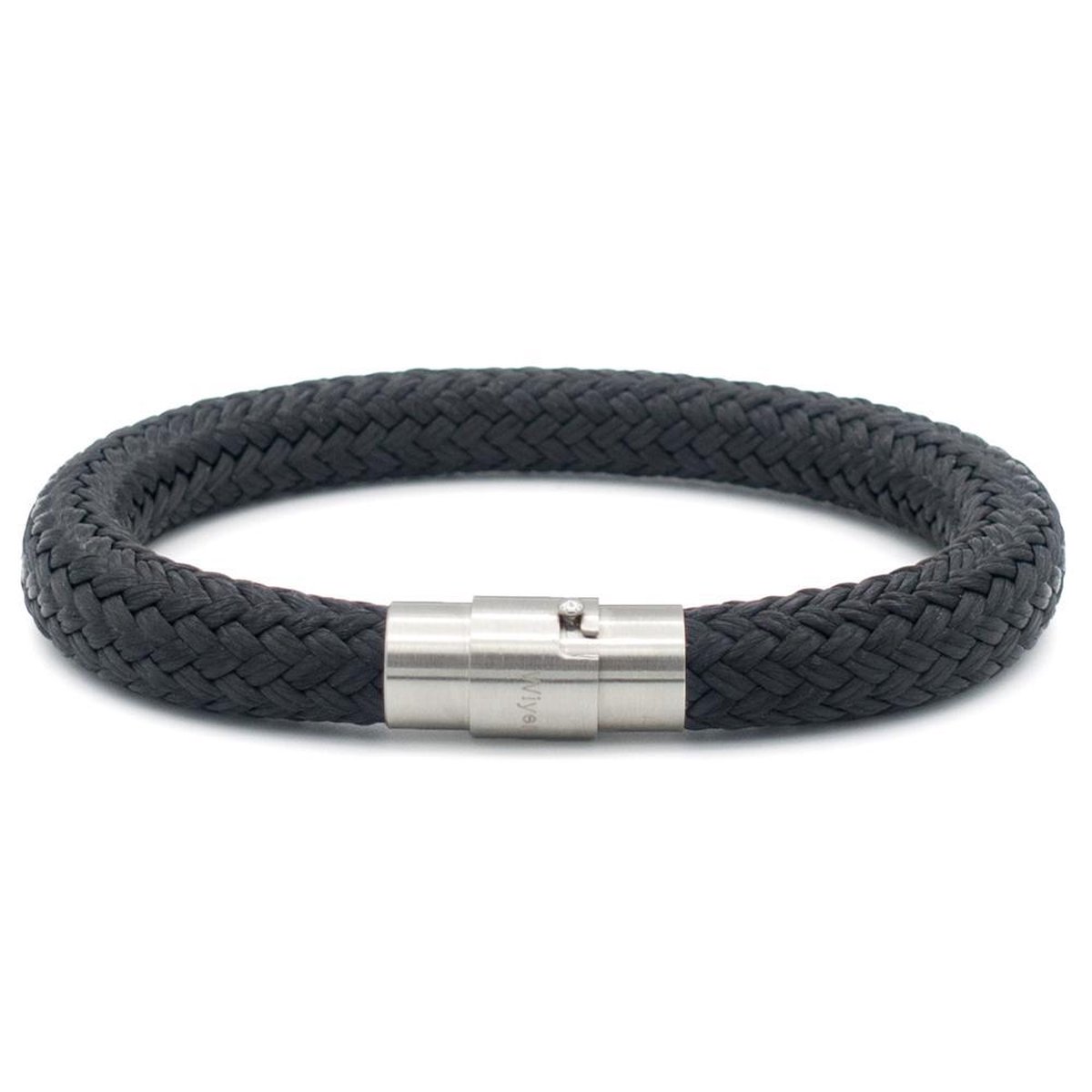 Armband heren zwart| Zwarte armband mannen | Voor hem | Touwarmband |Wiyer Bracelets - Black - 8 mm
