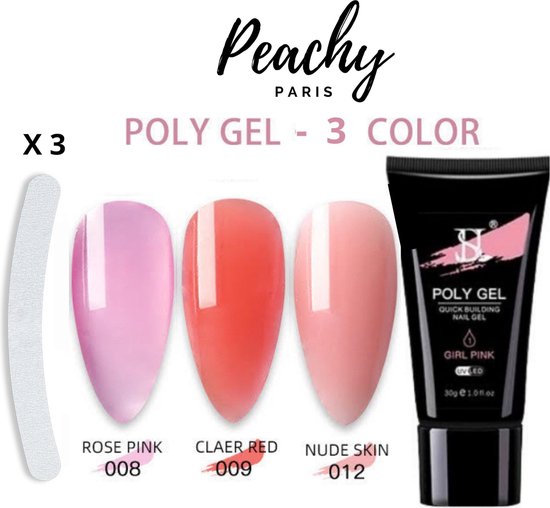 PEACHY ® Paris POLYGEL - Kit 3 Couleurs : Rose Pink/ Rouge Clair / Nude  30gr + 3 limes... | bol.com