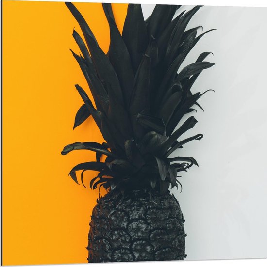 Dibond - Zwarte Ananas Gele/Witte - 80x80cm op Aluminium... |