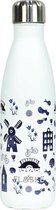 FLASKE Delfs Blauw Thermosfles - 500ml - RVS - Wit