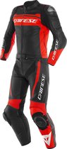 Dainese Mistel Black Matt Fluo Red Black Matt Leather 2 Piece Motorcycle Suit 50