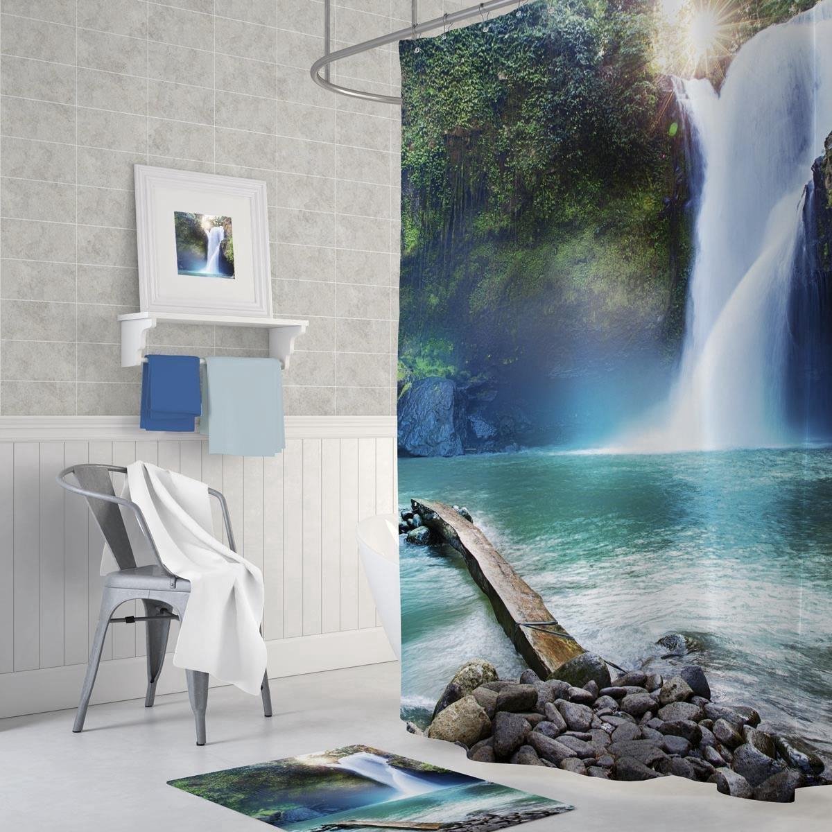 Zethome | Douchegordijn en Badkamermat | Douchegordijn 180x200 | Badkamermat 50x80 | Waterfall