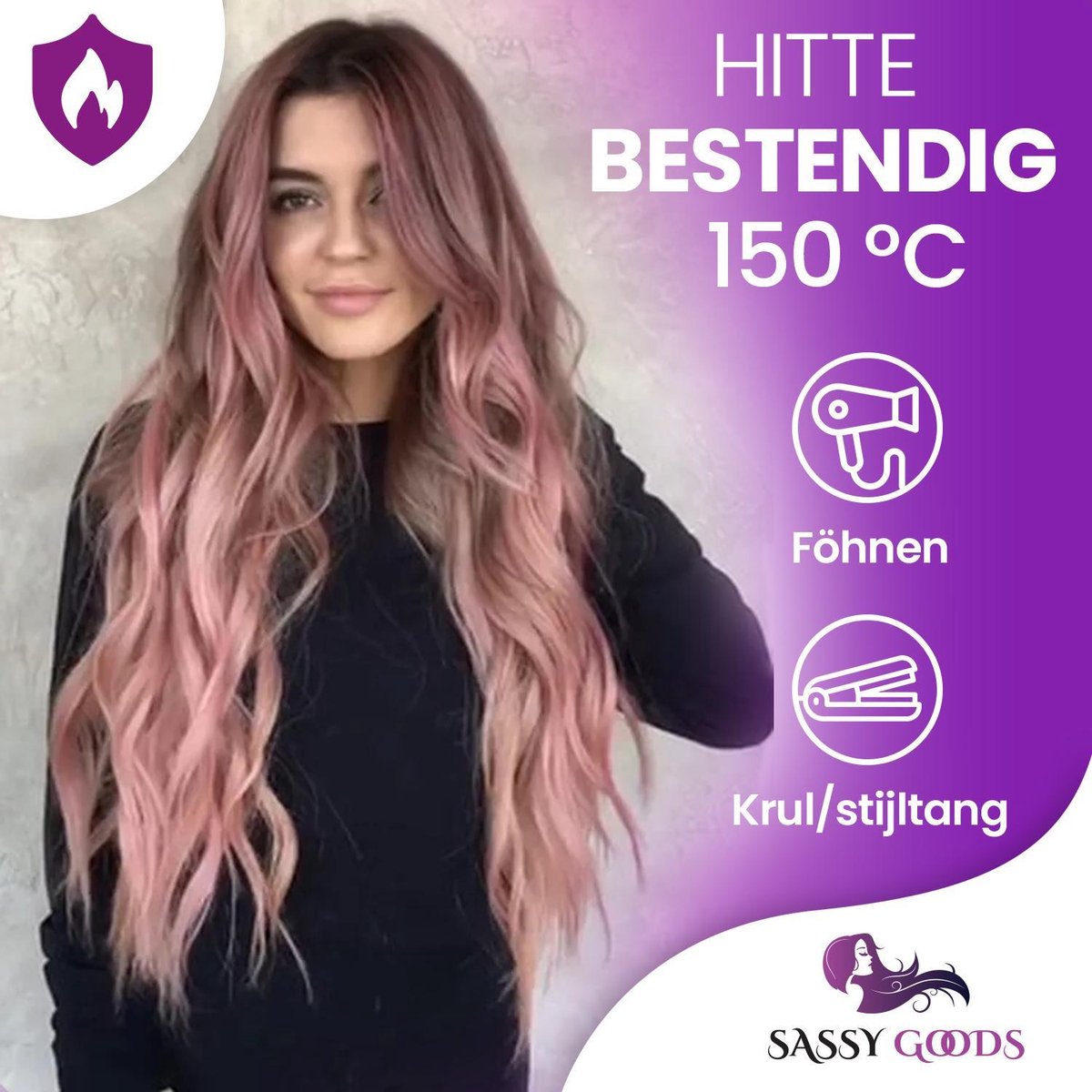 SassyGoods Roze Pruik - Pruiken Dames Lang Haar - Wig - Haarstuk - Wasbaar - 70 cm — afbeelding 5