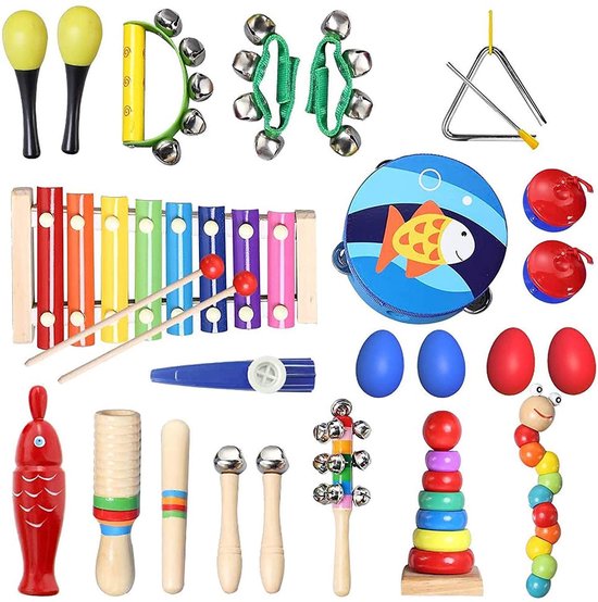 Muziekinstrumenten voor kinderen met opbergtas, 28 stuks gemaakt van hout bol.com