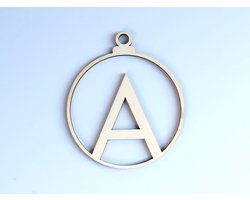 HOUTEN KERSTVERSIERING / WOODEN CHRISTMAS DECORATION - KERSTBAL / CHRISTMAS TREE BAUBLE - Letter A - 9cm - LICHT HOUT / NATURAL WOOD - HOUTEN HANGERS - KERSTBOOM - ALFABET / ALPHABET - KERSTDECORATIE - NAAM