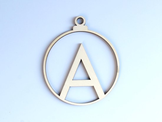 HOUTEN KERSTVERSIERING / WOODEN CHRISTMAS DECORATION - KERSTBAL / CHRISTMAS TREE BAUBLE - Letter A - 9cm - LICHT HOUT / NATURAL WOOD - HOUTEN HANGERS - KERSTBOOM - ALFABET / ALPHABET - KERSTDECORATIE - NAAM
