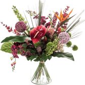 Kunstbloemen boeket - veldboeket van zijden bloemen - droogboeket warm rood paars 62 cm hoog
