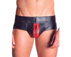Mister B Rubber Jock Strap Zwart met rode bies - large