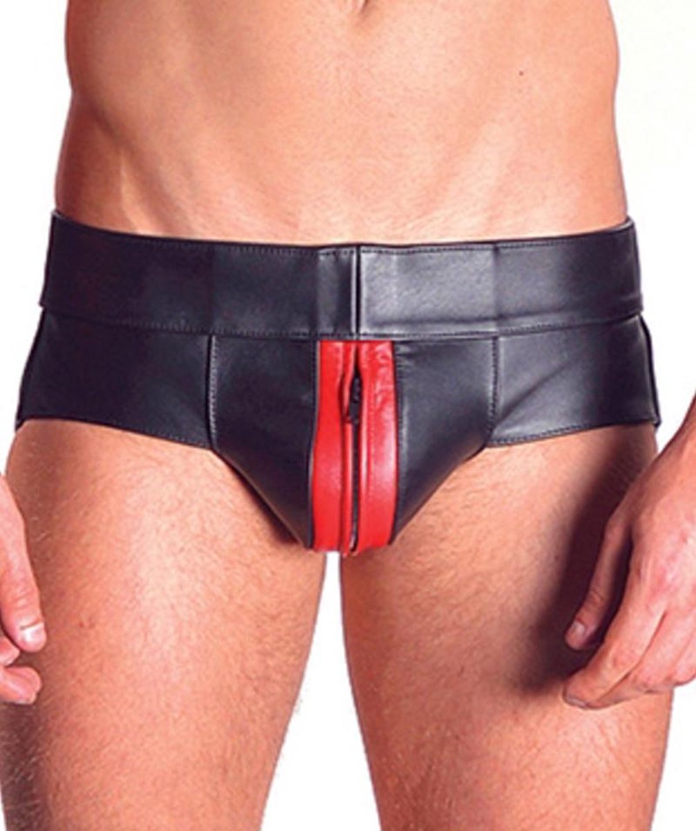 Mister B Rubber Jock Strap Zwart met rode bies - medium