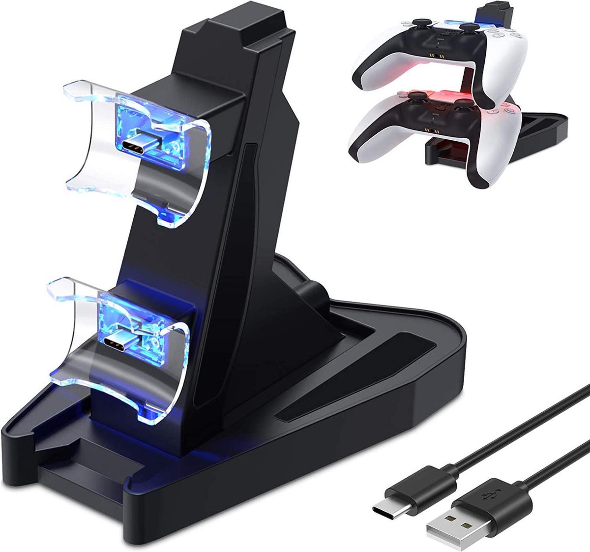 Controller Oplader geschikt voor PS5 – DualSense Dock– Playstation 5 Laadstation – Dubbele Controllerhouder – Dualcharger – Zwart