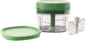 Multihakker - Hakmolen handmatig - groentehakker - groen - 0,6l - RVS messen - met klopper en deksel