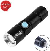 Creartix® - Oplaadbare USB LED Zaklamp - 800 Lumen - Met Zoom - Waterbestendig - Zonder batterijen - Zwart