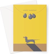 Hound & Herringbone - Carte d'anniversaire de teckel bleu - Carte d'anniversaire de teckel Blue et feu