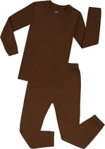 Elowel - Unisex 'Volle Kleur' Pyjama, 2 Delig, 100% Katoen, Comfortabel, Slim fit Broek | 5 Jaar | Bruin