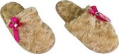 Pantoffels Slippers Met Roze Boog - Lichtbruin - Maat 39 - Pantoffels Dames – Pantoffels meisjes - Warme pantoffels – Sloffen - Sloffen dames – Sloffen meisjes – Winter - Kerst cad