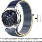 22mm Blauw Geel Nylon Horloge Bandje geschikt voor bepaalde 22mm smartwatches van verschillende bekende merken (zie lijst met compatibele modellen in producttekst) - Maat: foto - klittenbandsluiting – Blue Nylon Strap - Smartwatch - Wearable - 22 mm