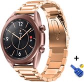 Luxe Metalen Armband Geschikt Voor  Samsung Galaxy Watch3 41mm Horloge Bandje - Schakel Polsband Strap RVS - Met Horlogeband Inkortset - Stainless Steel Watch Band - One-Size - Ros