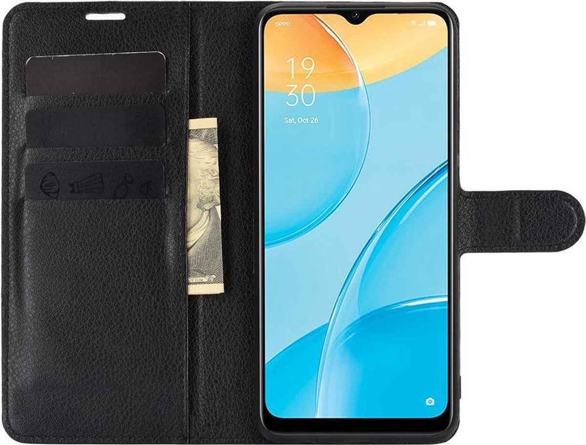 Oppo A15 Litchi Skin Portemonnee Hoesje Book Case Zwart