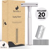 Naera Safety Razor - Inclusief 20 Double-Edge RVS Scheermesjes - Zero Waste Lifestyle - Silver
