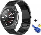 Luxe Metalen Armband Geschikt Voor Samsung Galaxy Watch3 45mm Horloge Bandje - Schakel Polsband Strap RVS - Met Horlogeband Inkortset - Stainless Steel Watch Band - One-Size - Zwart