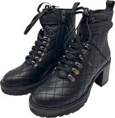 La Pèra Zwarte Leren Veter quilted laars met hak Boots Design Cassido Zwart- Maat 41