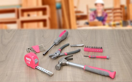 Kinzo Gereedschapsset 39 Stuks - Voor Huishoudelijk Gebruik - Pink | bol.com