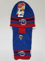 Brandweerman Sam 3-Delig Winter Set Jongen Handschoenen-Muts-Sjaal  Blauw-Rood  3-6 Jaar