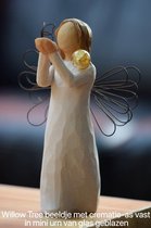 Urn Willow Tree beeldje Angel of Freedom met hand geblazen mini urn-Hand geblazen mini urn met crematie- as vast in glas verwerkt óf haarlokje met haartjes intact in mini urn verwe