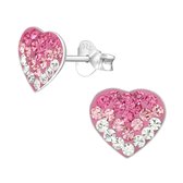 Joy|S - Zilveren hart oorbellen 9 mm roze