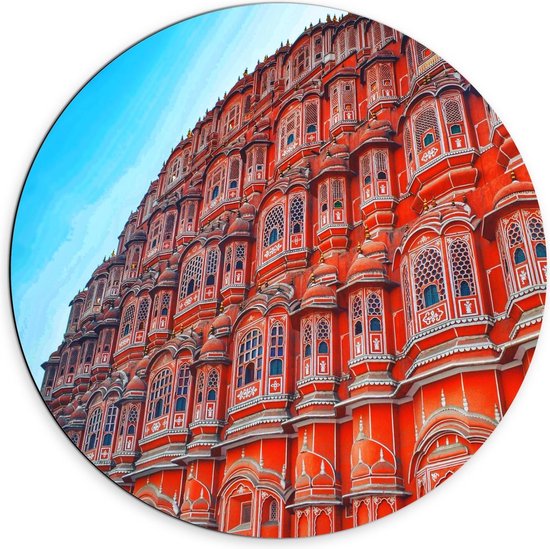 Dibond Wandcirkel - Hawa Mahal paleis in Jaipur, India - 70x70cm Foto op Aluminium Wandcirkel (met ophangsysteem)