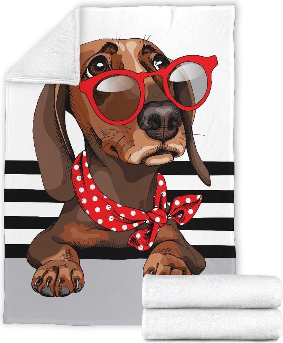 Loussiesd Cartoon hond gooien deken teckel fleece sherpa pluizige deken