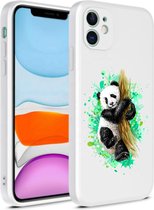 Apple Iphone 12 Wit siliconen hoesje - Panda * LET OP JUISTE MODEL * iPhone 12