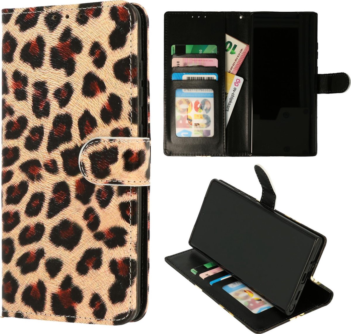 HB Hoesje Geschikt voor Samsung Galaxy S21 Plus met Print - Portemonnee Book Case - Kaarthouder & Magneetlipje - Luipaard