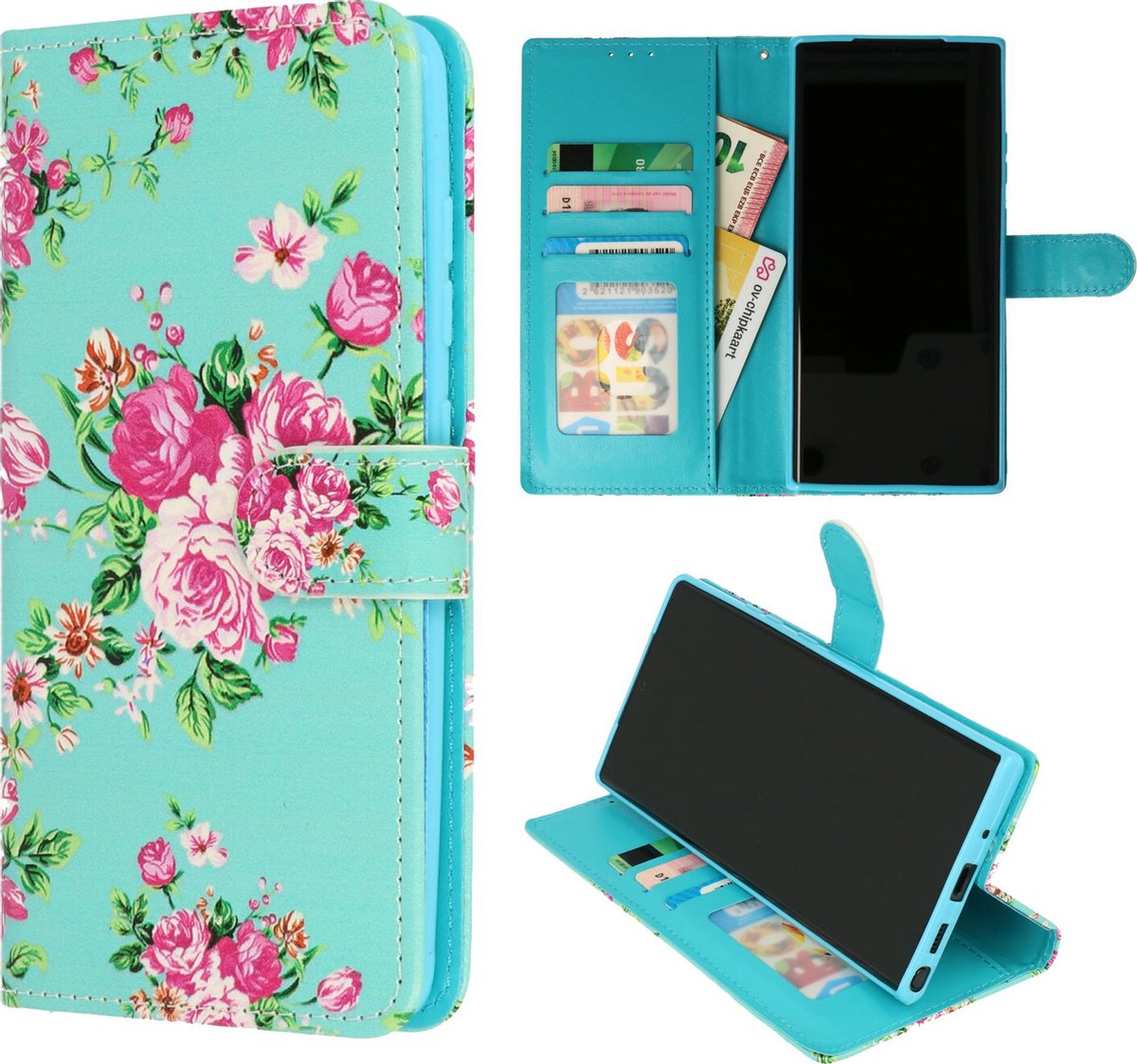HB Hoesje Geschikt voor Samsung Galaxy S21 Plus met Print - Portemonnee Book Case - Kaarthouder & Magneetlipje - Bloemen