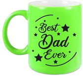 Best Dad Ever cadeau koffiemok / theebeker - neon groen - 330 ml - verjaardag / Vaderdag / bedankje