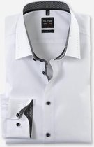 OLYMP Level 5 body fit overhemd - wit (zwart contrast) - Strijkvriendelijk - Boordmaat: 40