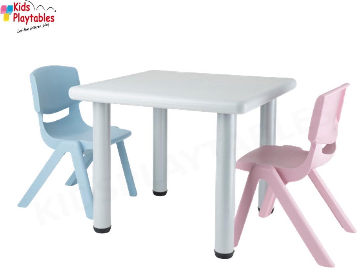 Opwekking min Bijdrage Vierkante Kunststof Kindertafel met 2x kinderstoeltjes - kleur Lichtgrijs-  Plastic... | bol.com