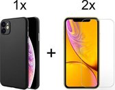IPhone 11 Siliconen Hoesje Zwart - IPhone 11 Hoes Cover - IPhone 11 Screenprotector 2x