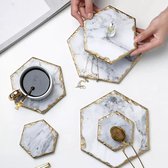 Mramor onderzetters marmer hexagon wit goud 20 cm