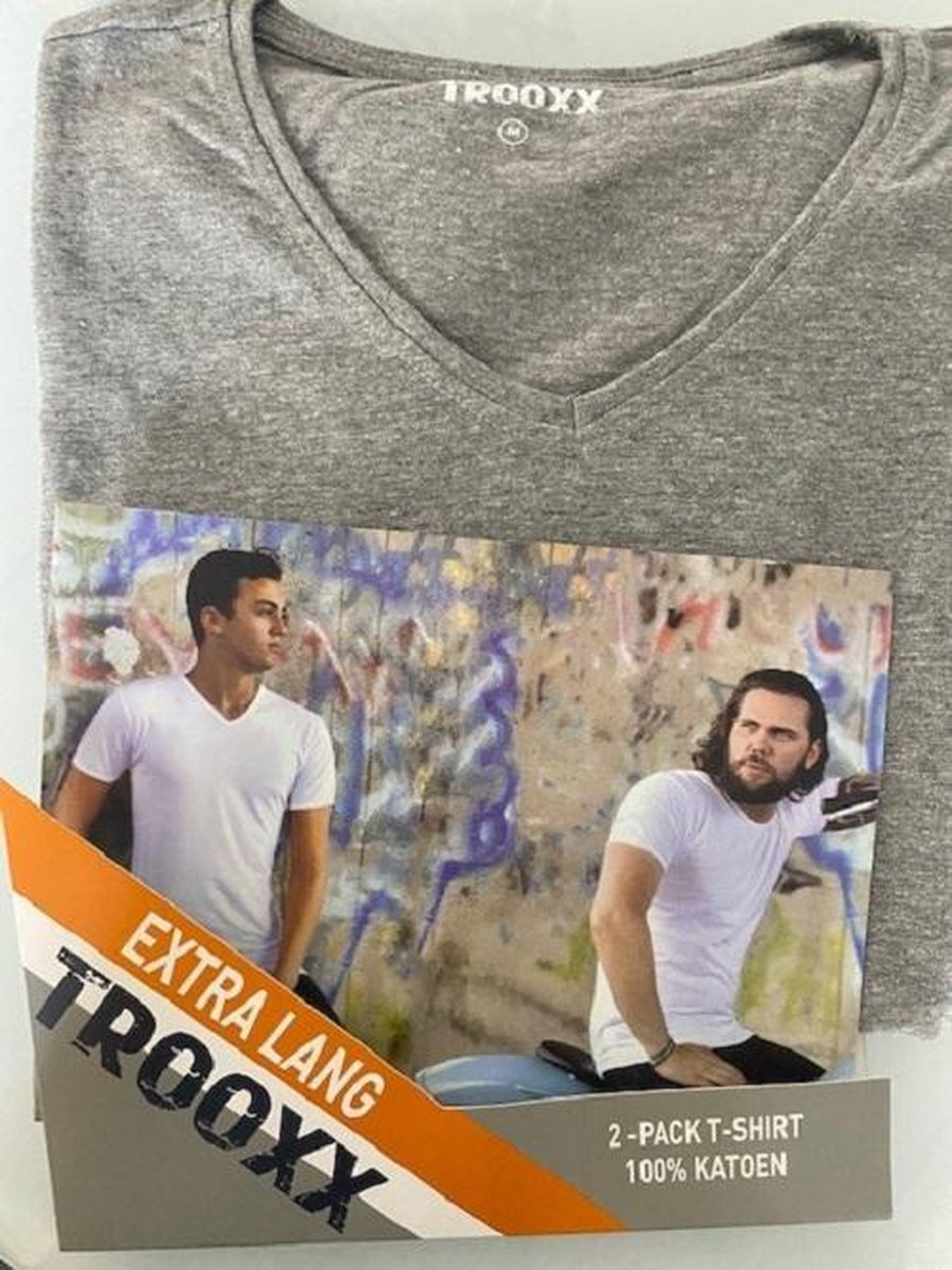 Trooxx T-shirt 2-Pack Extra Long - V- Neck - Grey - L