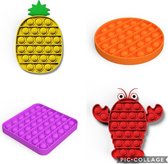 ESSENTIALS73 POP IT Fidget Toy - Set van 4: Kreeft - Vierkant - Ananas - Rond - Tiktok