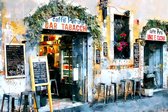 JJ-Art (Aluminium) | Café bar restaurant met winkeltje en terrasje in Rome Italië in olieverf look | vintage, eten, drinken, modern | Foto-Schilderij print op Dibond / Aluminium (metaal wandd